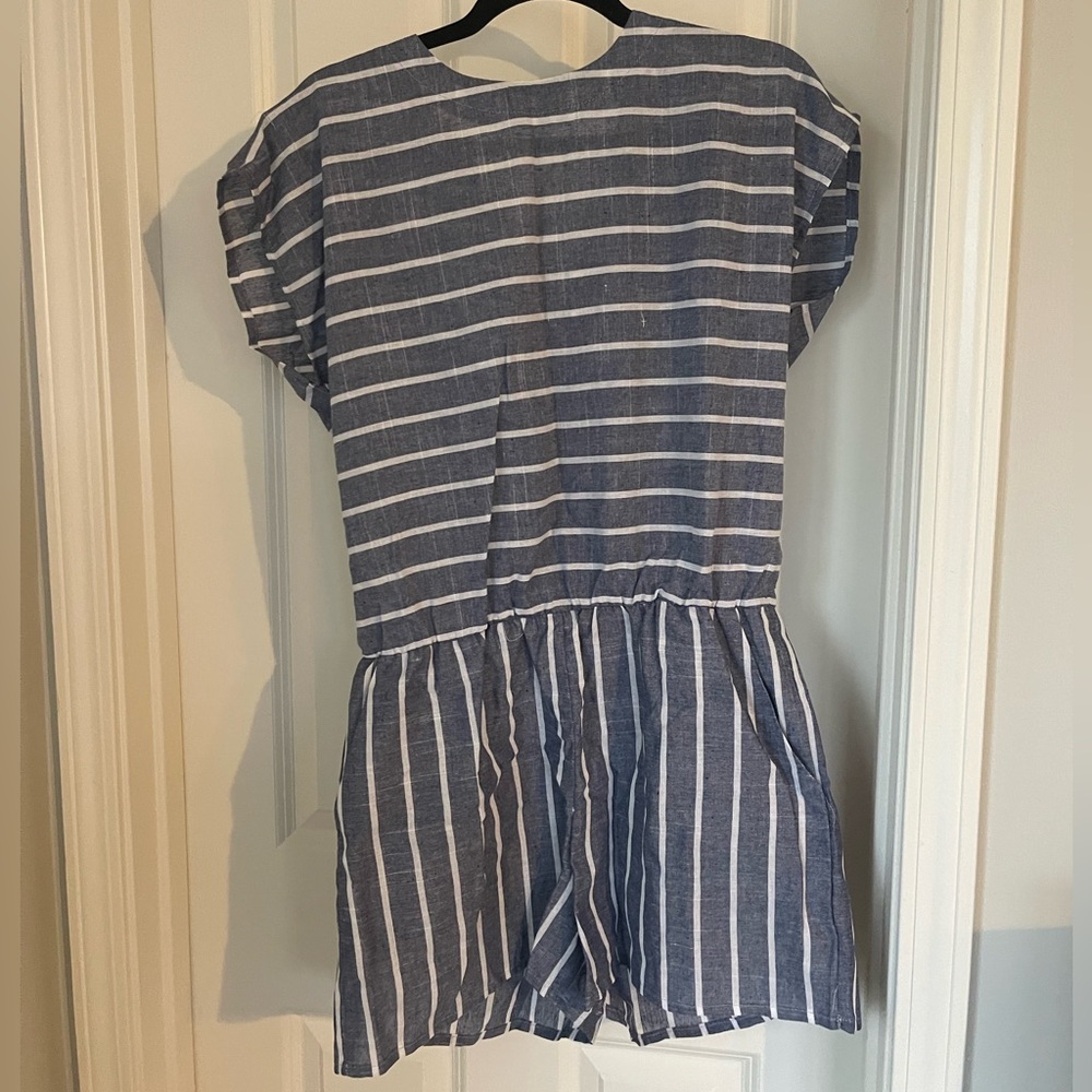 Blue and white striped romper
